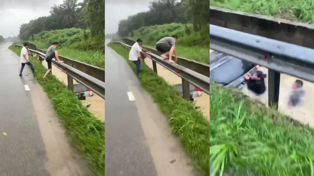 Wanita Hampir Hanyut Bersama Myvi, Seorang Lelaki Tak Fikir Panjang Untuk Selamatkan